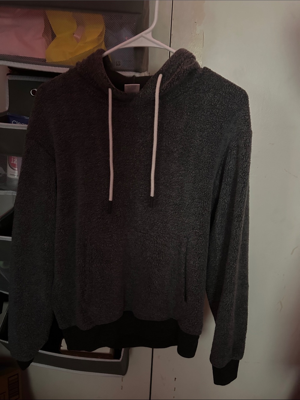Men's Dark Gray Crewneck Hooded Terry Pullover Sweater
